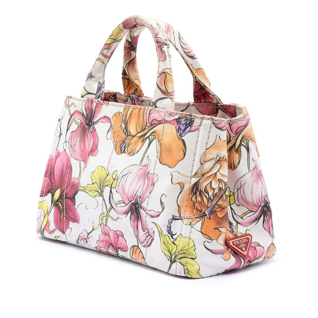 Prada Small Floral Printed Canvas Canapa Satchel - 2