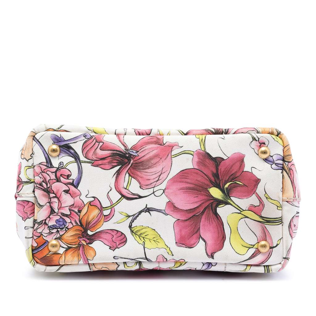 Prada Small Floral Printed Canvas Canapa Satchel - 3