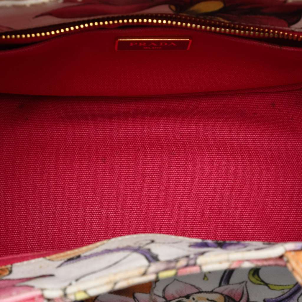 Prada Small Floral Printed Canvas Canapa Satchel - 4