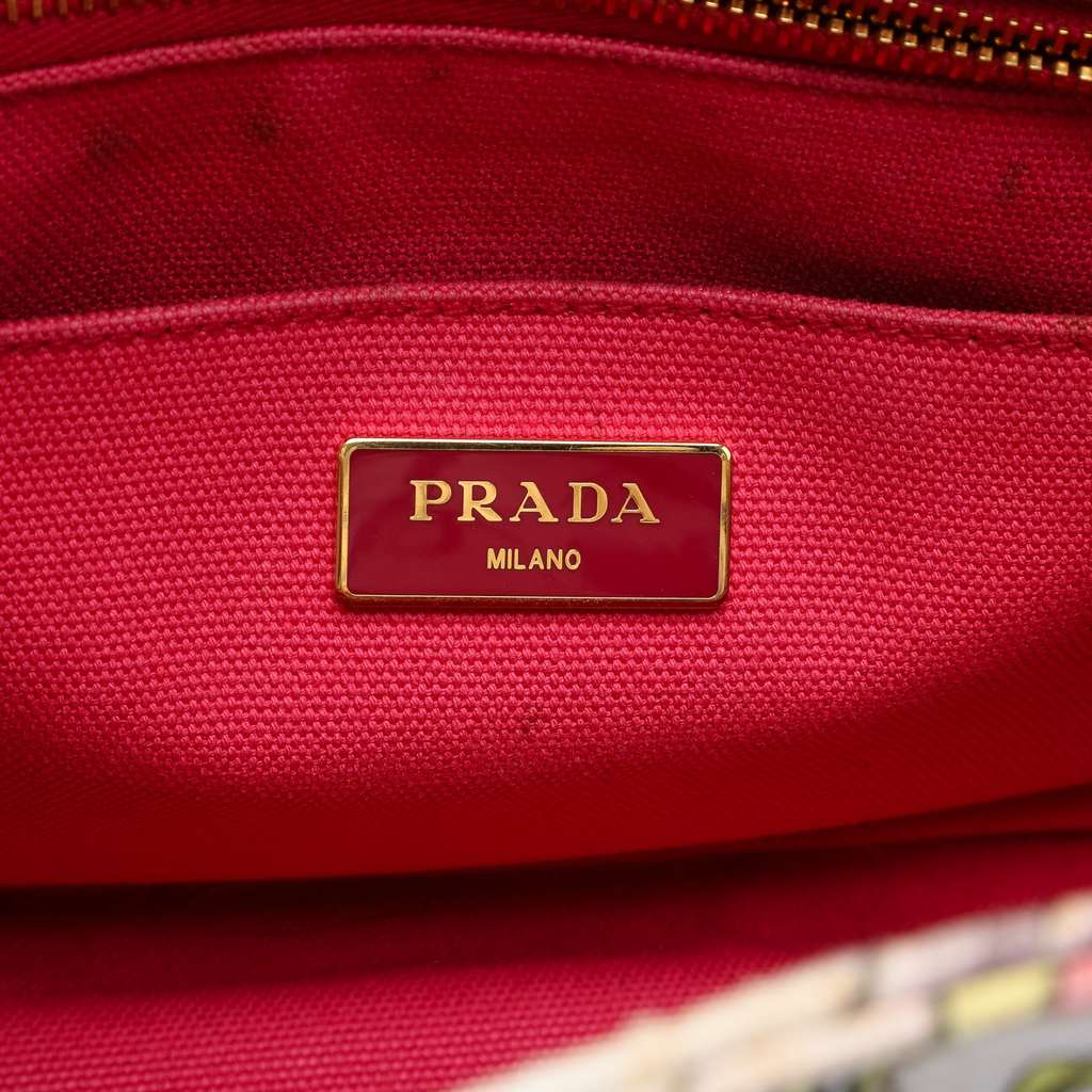 Prada Small Floral Printed Canvas Canapa Satchel - 5