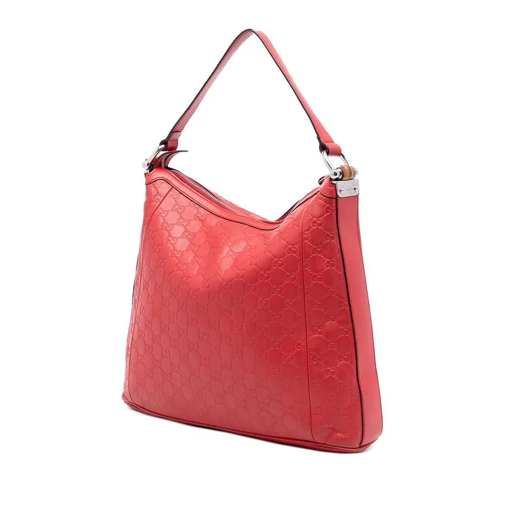 Gucci Guccissima Bamboo D Ring Hobo Red Leather Very good - Back View