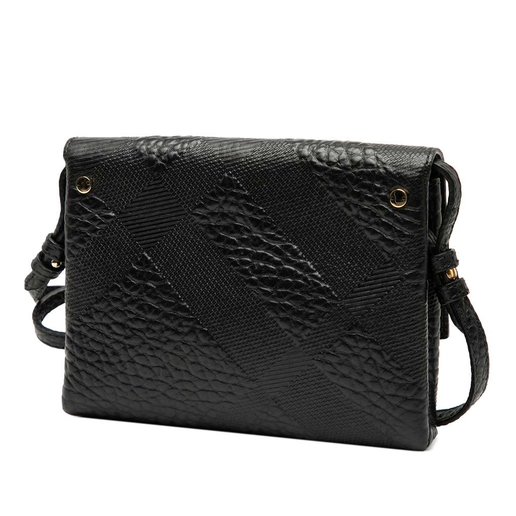 Burberry Embossed Grain Check Leather Langley Crossbody - 2