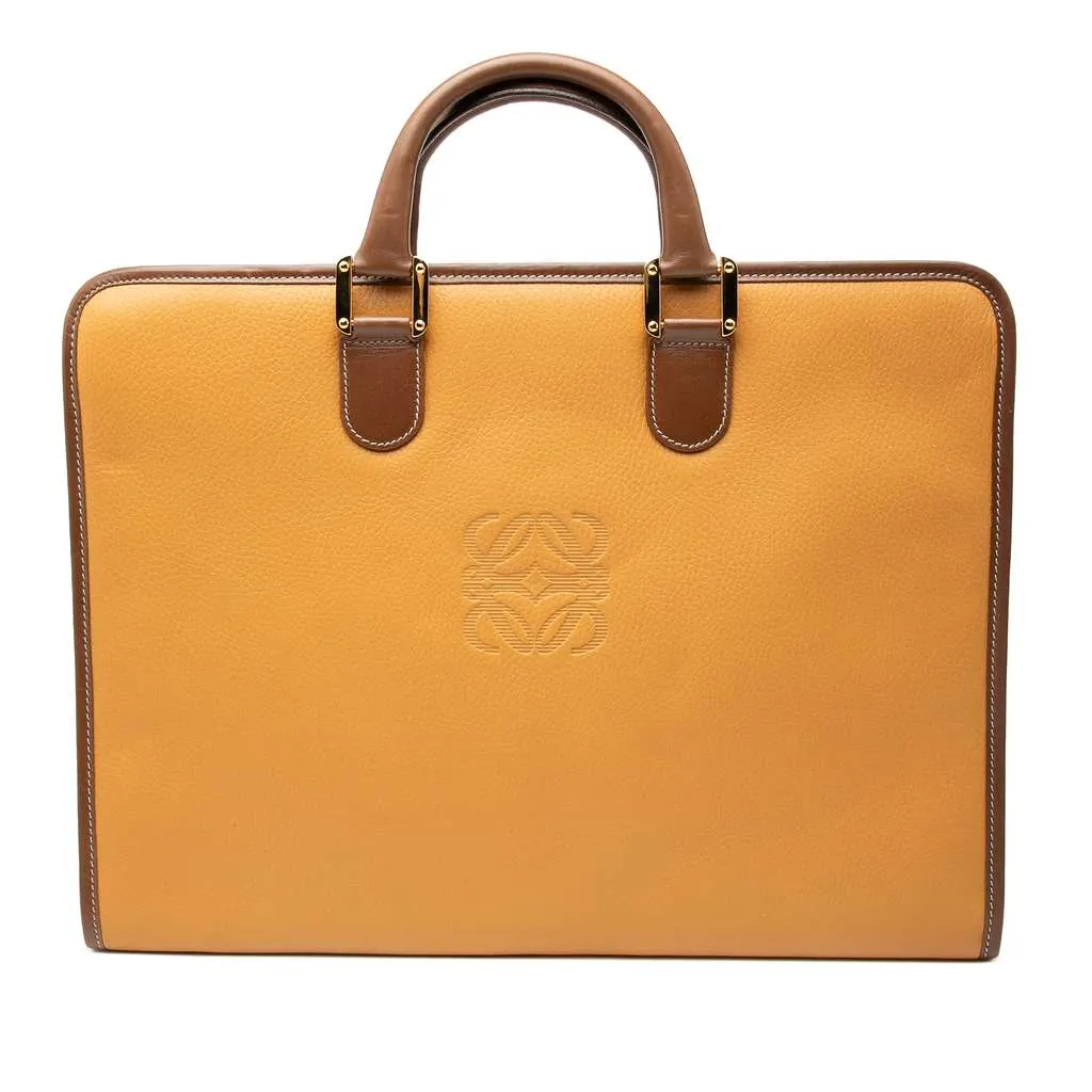 Loewe Leather Anagram Briefcase Brown Leather Good - Front View