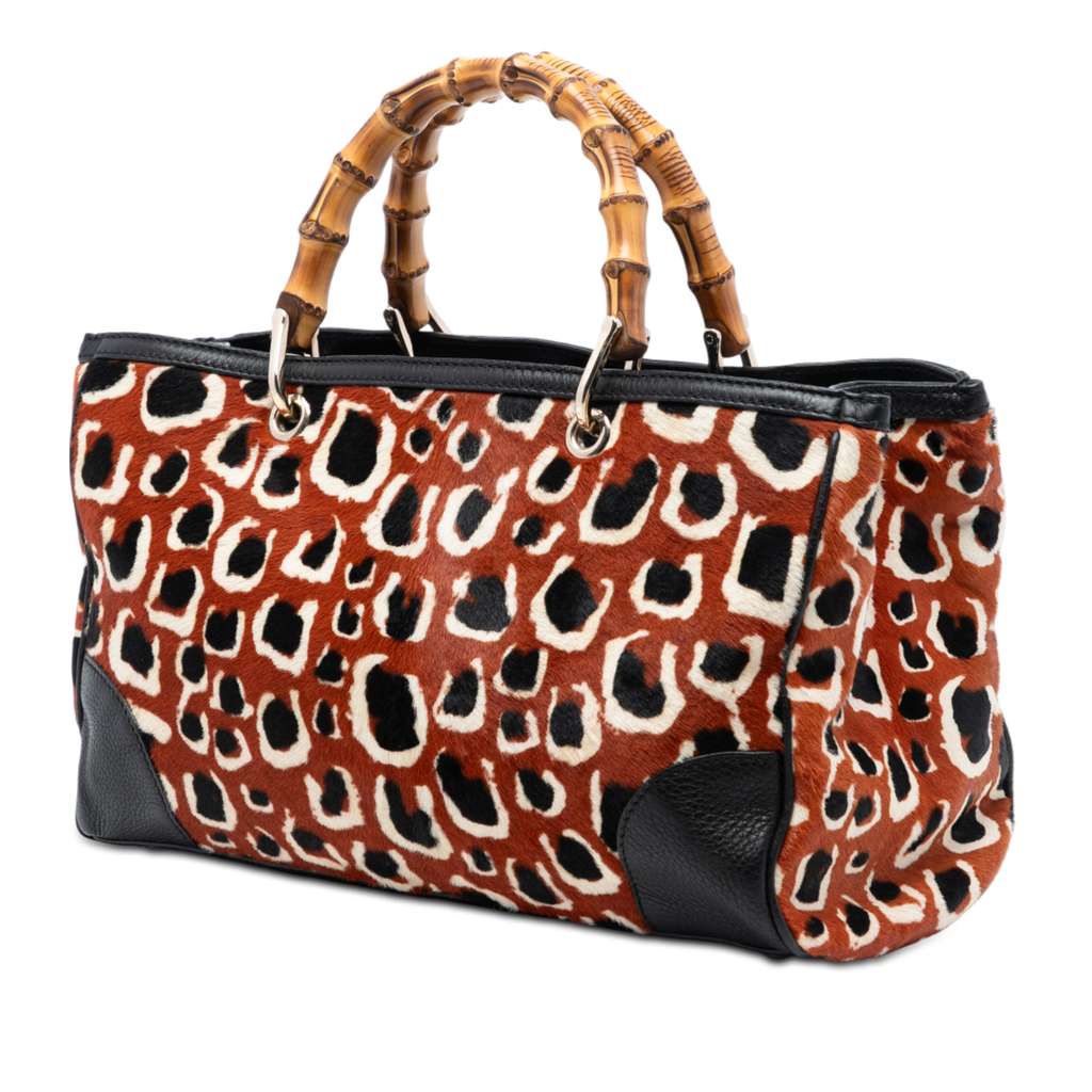 Gucci Medium Pony Hair Bamboo Shopper Satchel - 2