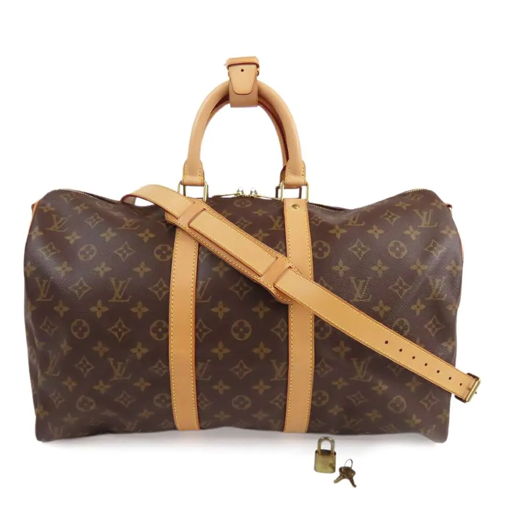 Louis Vuitton Monogram Keepall Bandouliere 45 Brown Good - Front View