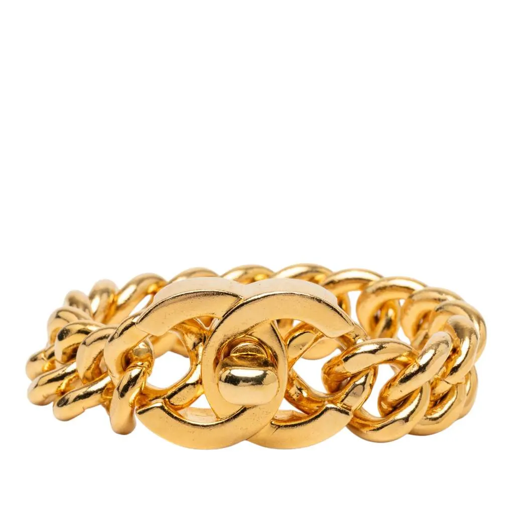 Chanel Gold Plated CC Turn Lock Bracelet Gold Metal Good - Front View