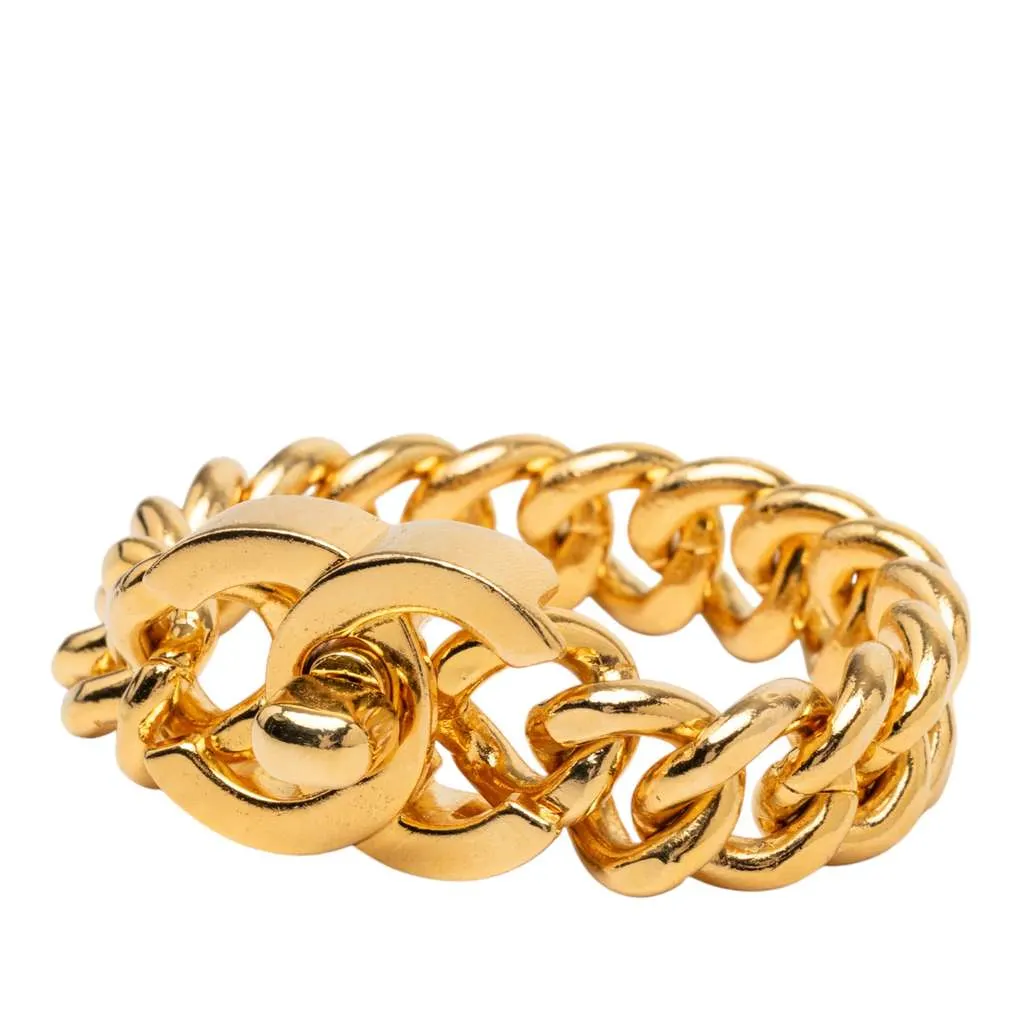 Chanel Gold Plated CC Turn Lock Bracelet Gold Metal Good - Back View