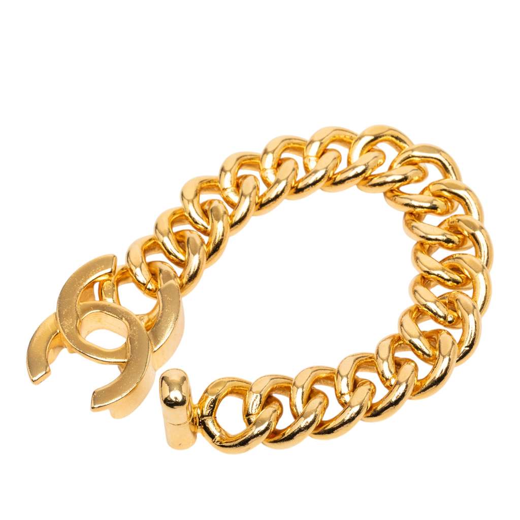 Chanel Gold Plated CC Turn Lock Bracelet - 4
