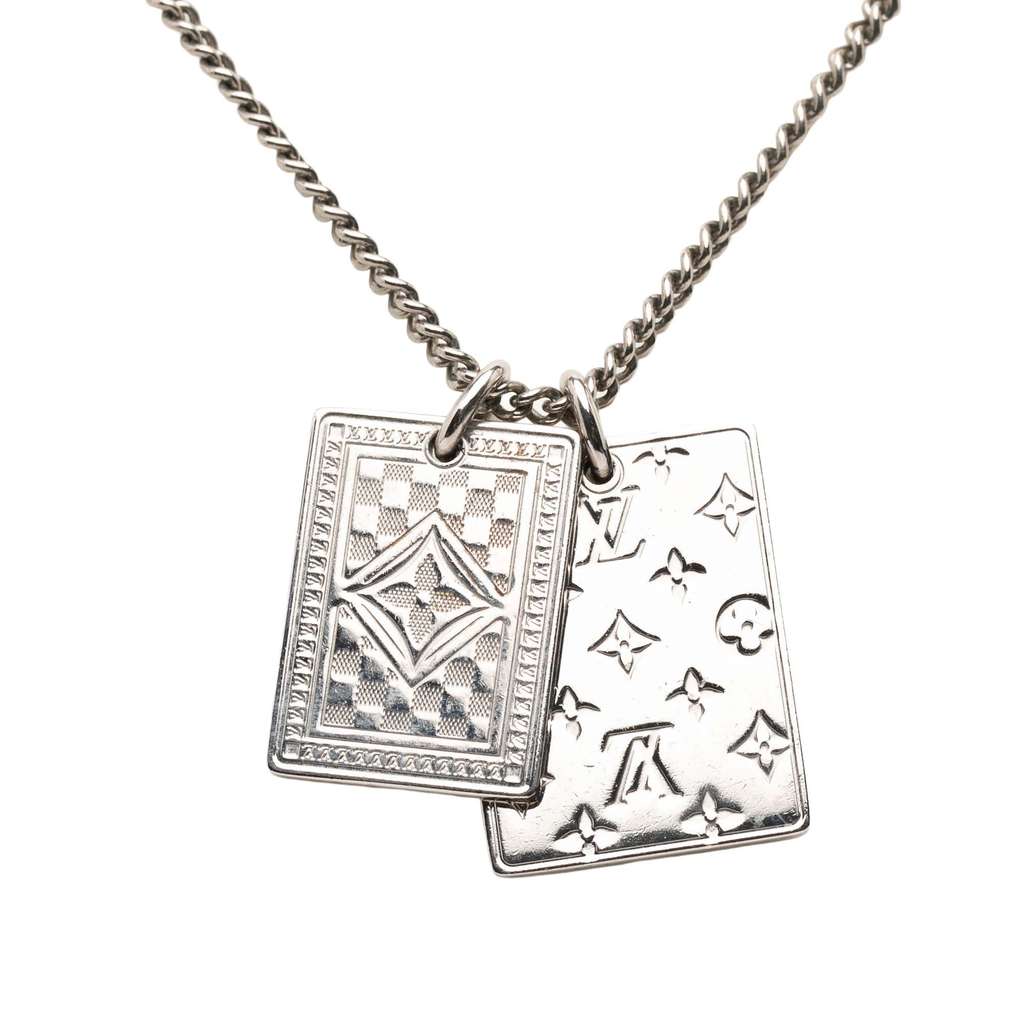 Louis Vuitton Silver Plated Gambling Plate Necklace - 2