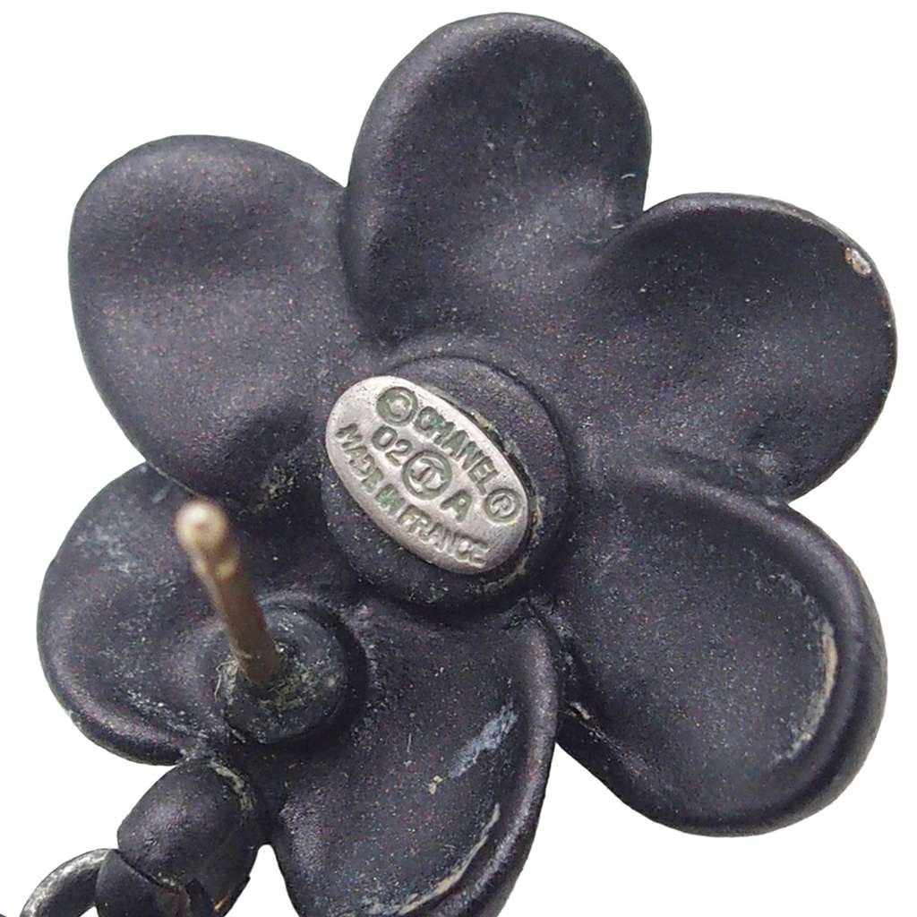 Chanel Metal Resin Rhinestone Camellia CC Drop Push Back Earrings - 5