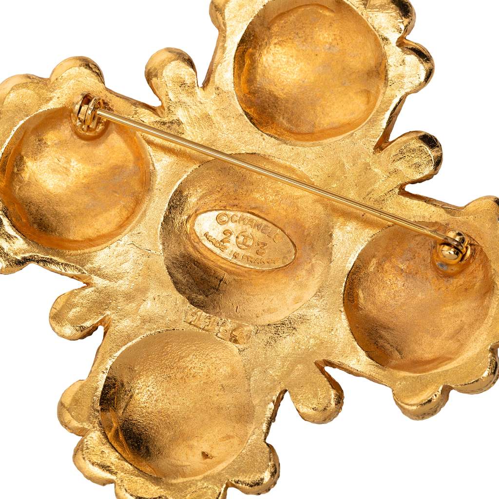 Chanel Gold Plated Lion Logo Cross Brooch - 3