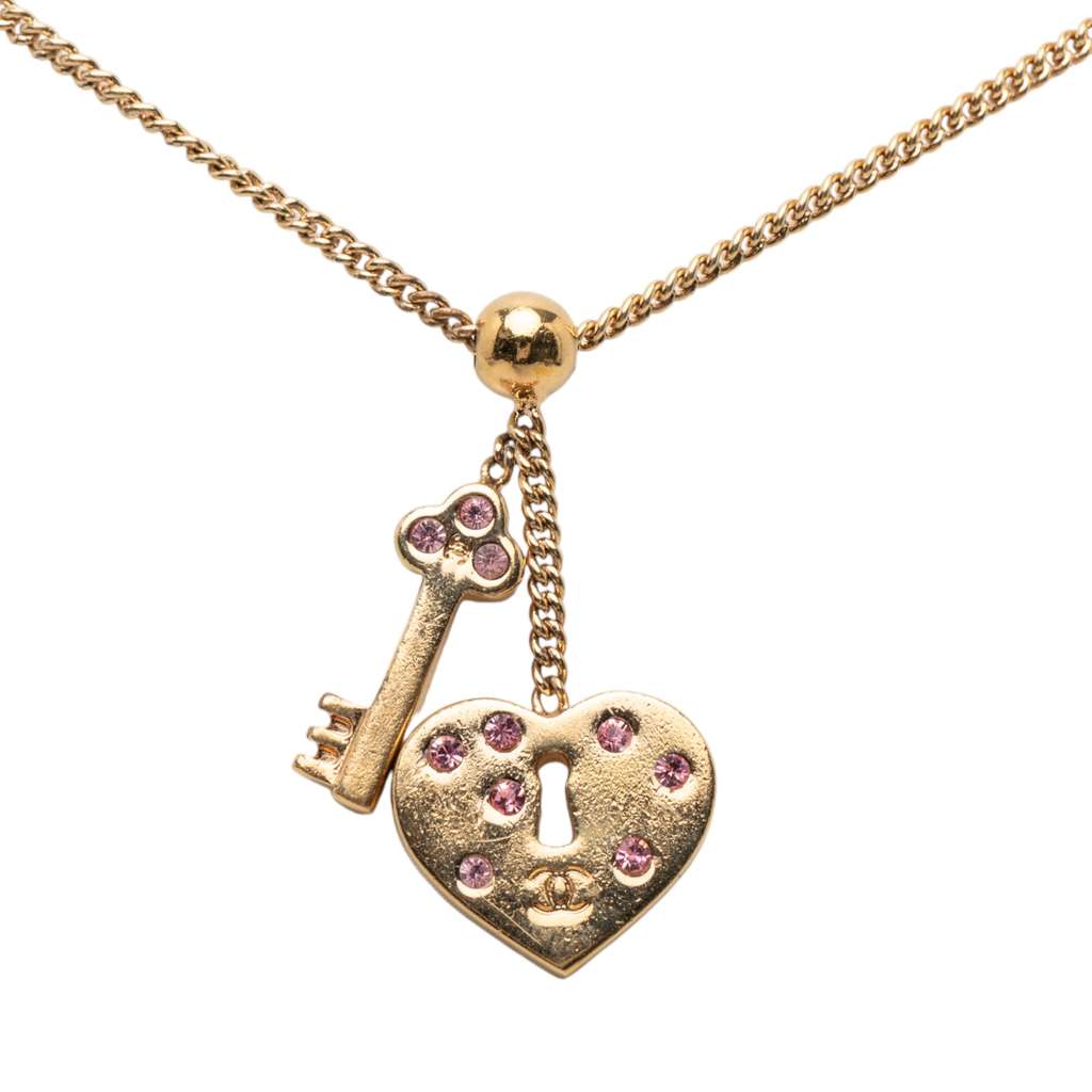 Chanel Gold Plated Heart Lock And Key Pendant Necklace - 2