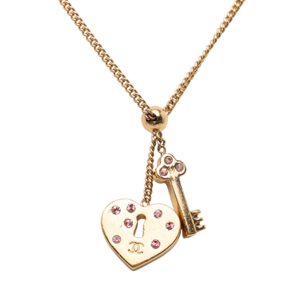 Chanel Gold Plated Heart Lock And Key Pendant Necklace - 3