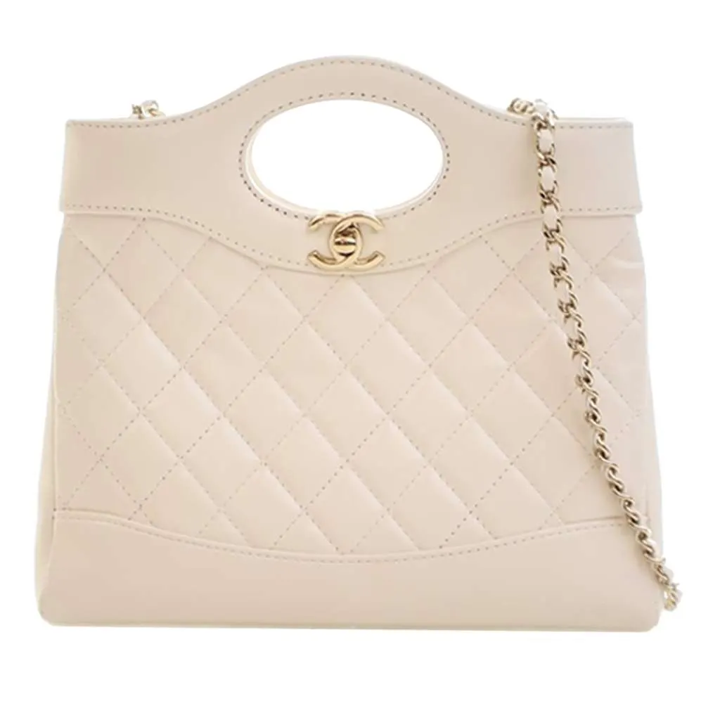 Chanel Mini Shiny Lambskin 31 Shopping Bag White Leather Good - Front View