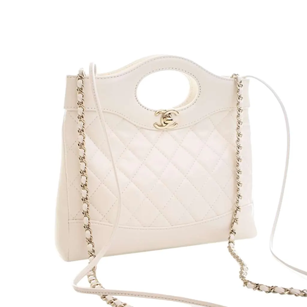 Chanel Mini Shiny Lambskin 31 Shopping Bag White Leather Good - Back View
