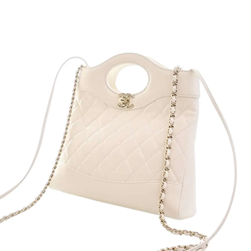 Chanel Mini Shiny Lambskin 31 Shopping Bag White Leather Good - Inside View