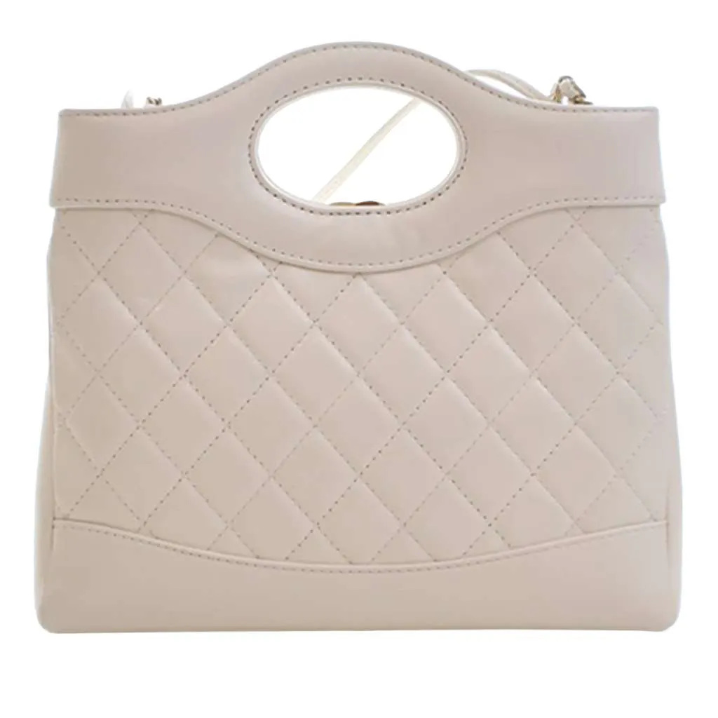 Chanel Mini Shiny Lambskin 31 Shopping Bag White Leather Good - Model View