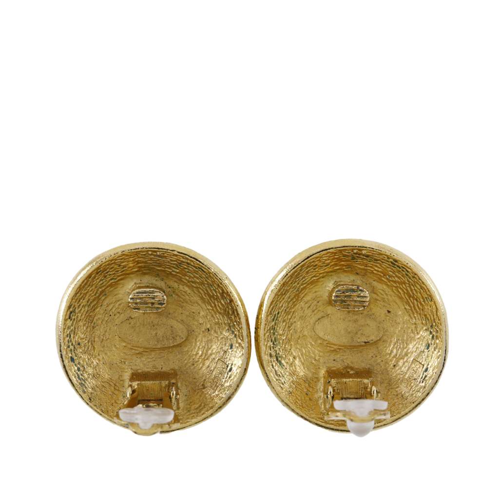 Chanel Gold Plated Rue Cambon Medallion Clip On Earrings - 2