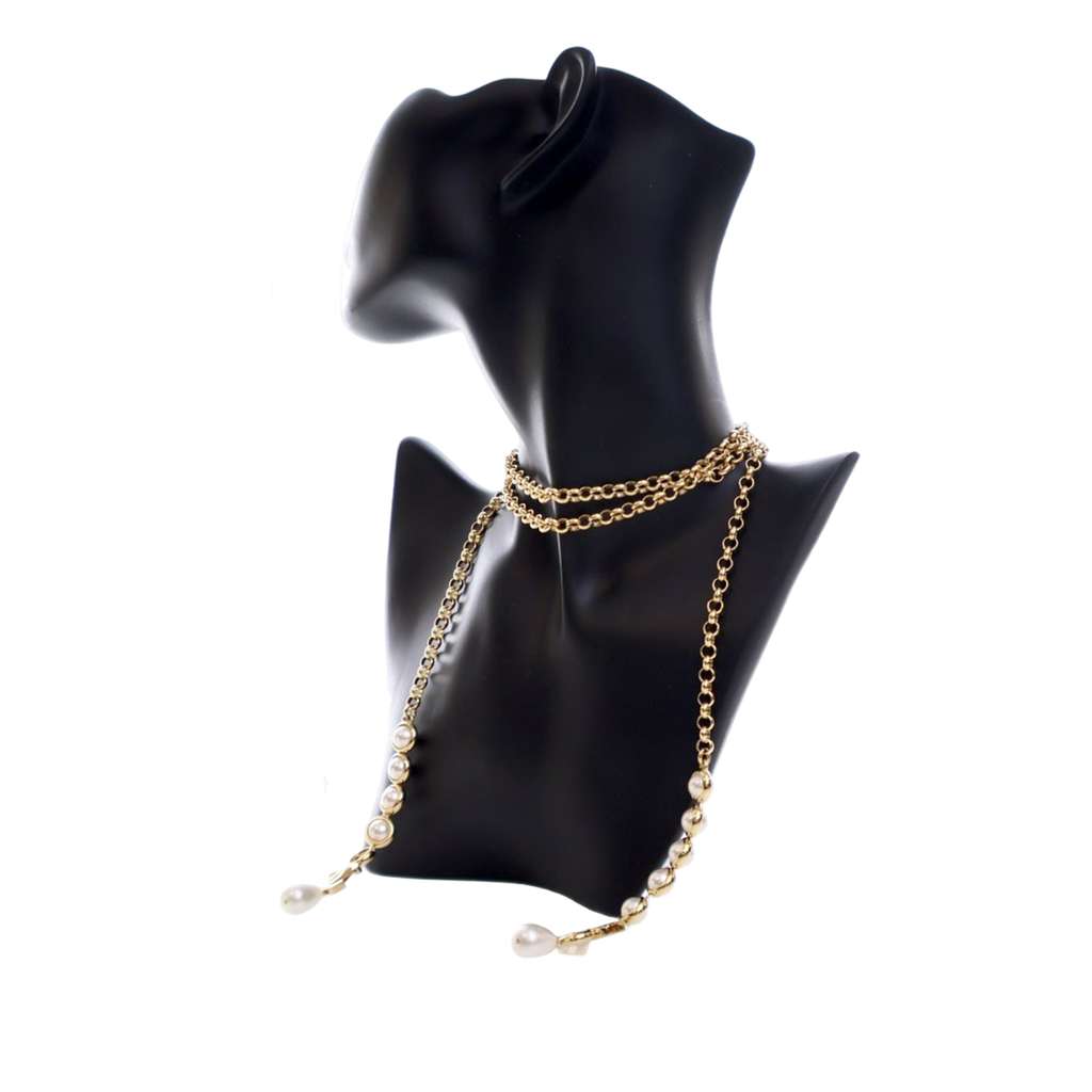 Chanel CC Gold Plated Faux Pearl Wrap Around Necklace - 3