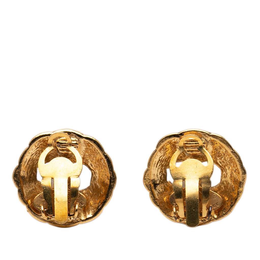 Chanel Gold Plated CC Hollow Round Clip On Earrings Gold Metal Good condition - Back View