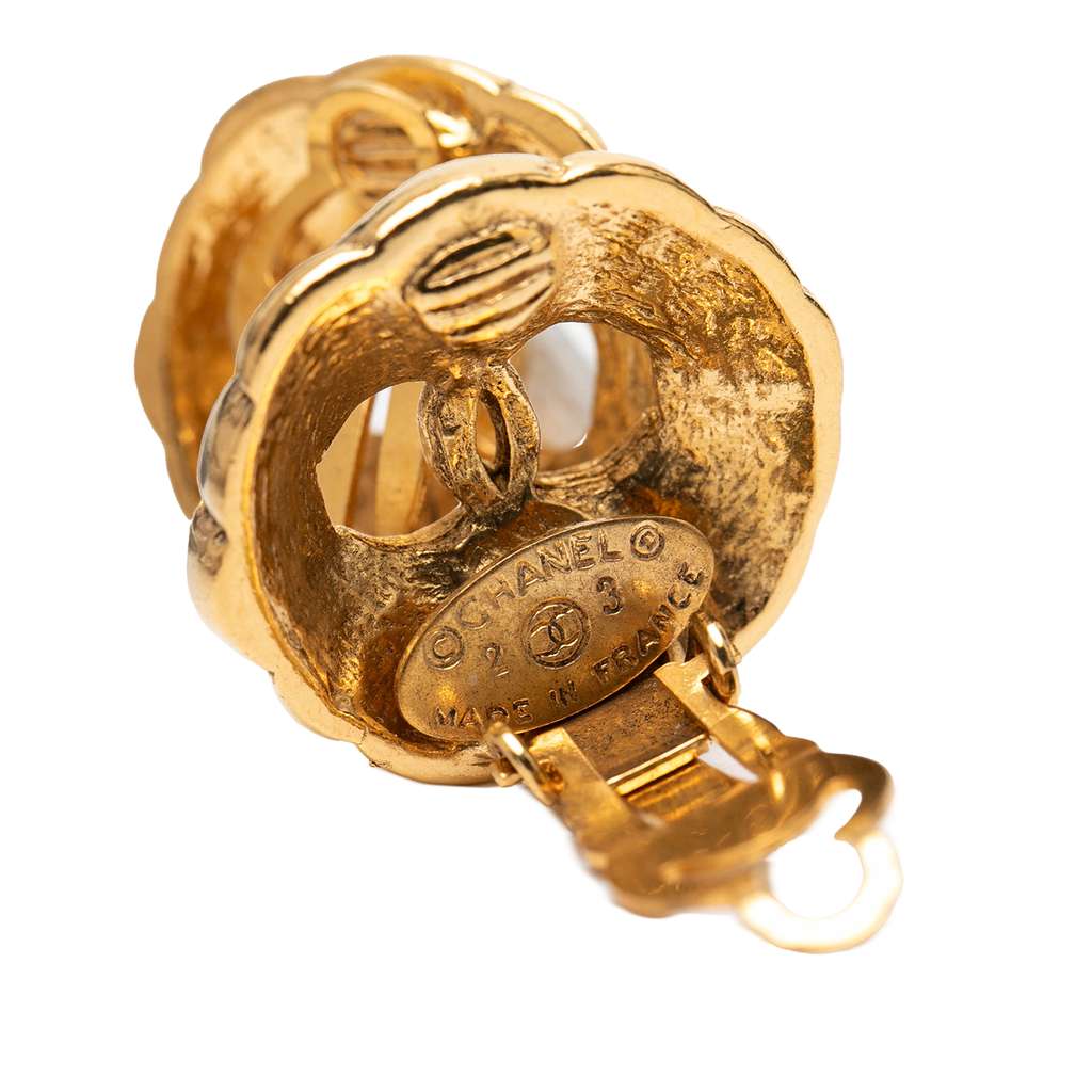 Chanel Gold Plated CC Hollow Round Clip On Earrings Gold Metal Good condition - Inside View