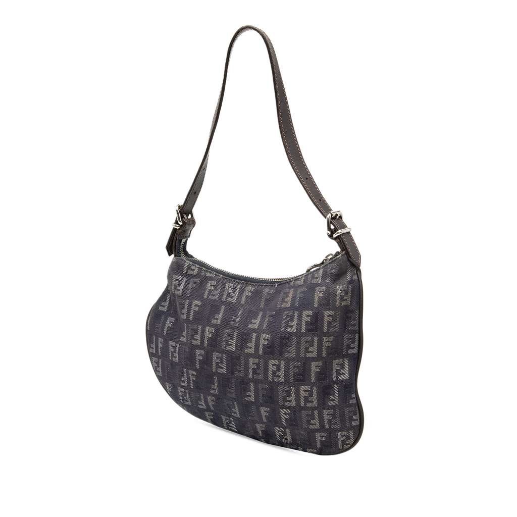 Fendi Zucchino Denim Oyster Shoulder Bag Blue Denim Good condition - Back View