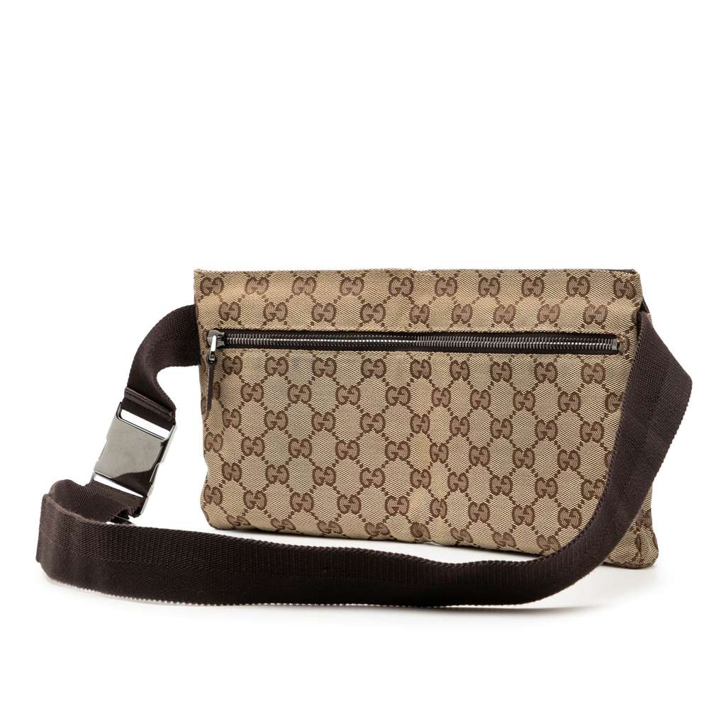 Gucci GG Canvas Double Pocket Belt Bag Brown Canvas Good condition - Back View