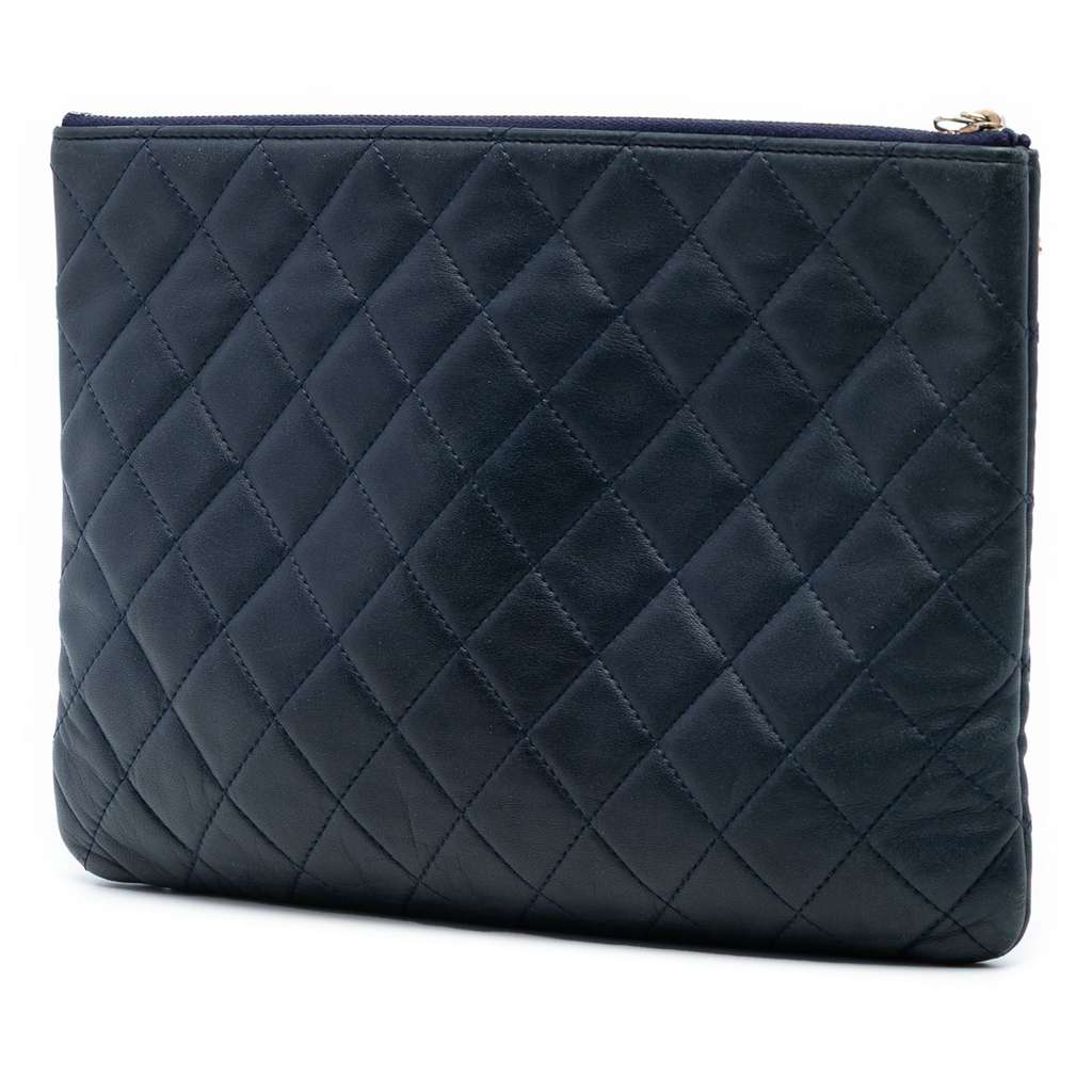 Chanel Medium Quilted Lambskin Casino Beauty O Case Clutch Blue Leather Good condition - Back View