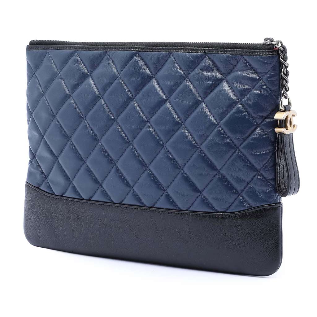 Chanel Medium Aged Calfskin Gabrielle O Case Clutch Blue Leather Good condition - Back View