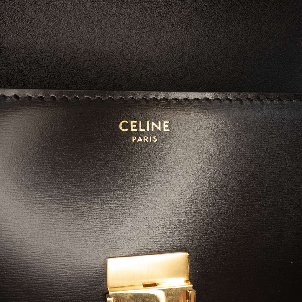 Celine Shiny Calfskin Triomphe Claude Shoulder Bag Black Leather Good condition - Box View