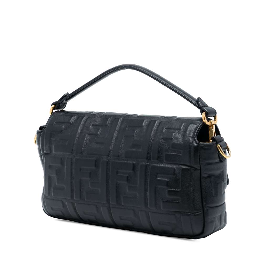 Fendi Zucca Embossed Leather Baguette Satchel Black Leather Good condition - Back View