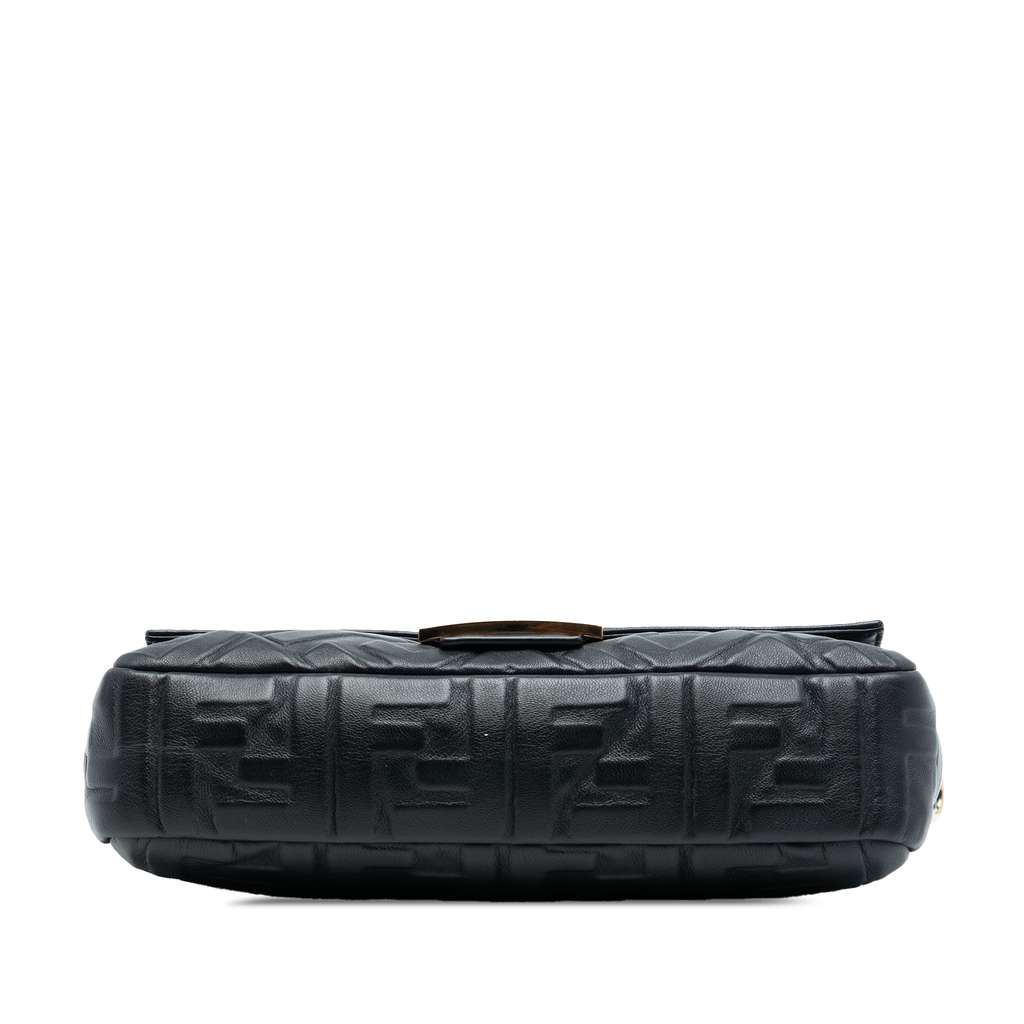 Fendi Zucca Embossed Leather Baguette Satchel Black Leather Good condition - Inside View