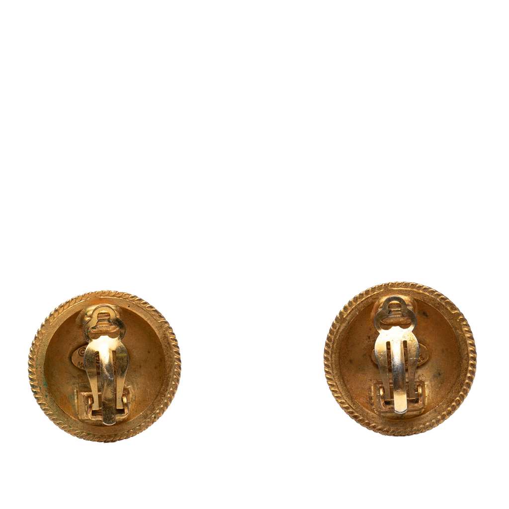 Chanel CC Gold Plated Round Clip On Earrings Gold Metal Fair condition - Back View