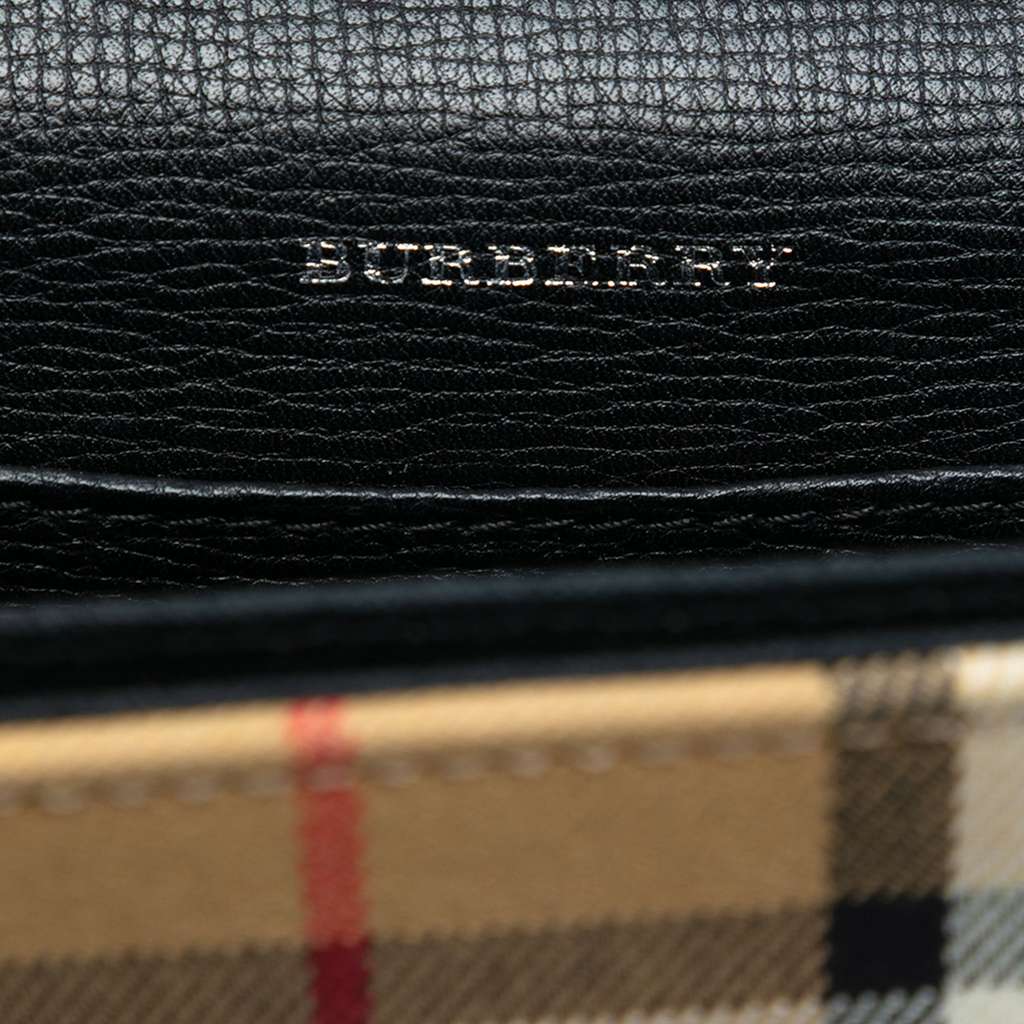 Burberry Small Leather and House Check Canvas Derby Macken Crossbody Brown Canvas Good condition - Box View