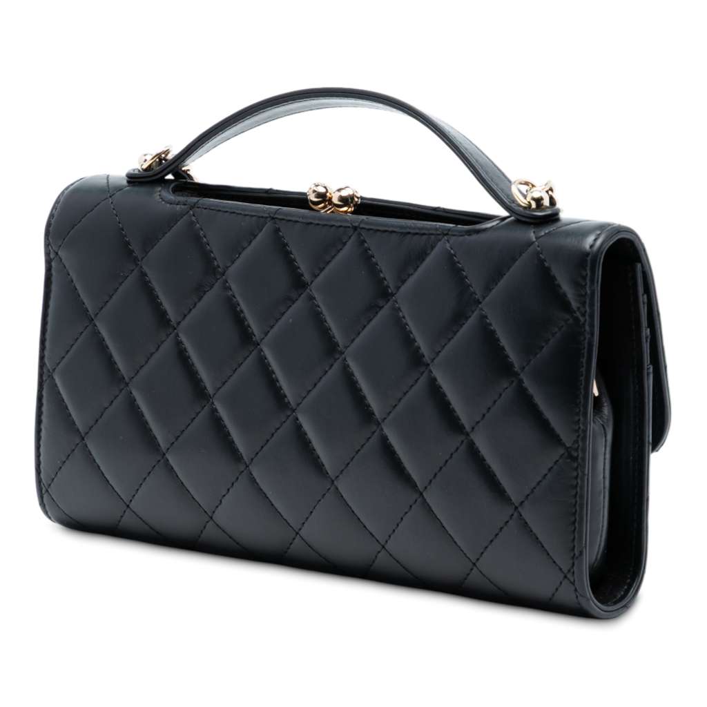 Chanel CC Quilted Calfskin Kiss Lock Flap Phone Holder On Chain Black Leather Good condition - Back View