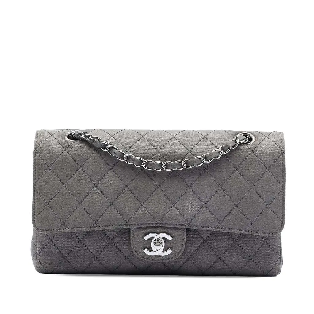 Chanel Medium Classic Suede Double Flap Grey Leather Very good - Front View