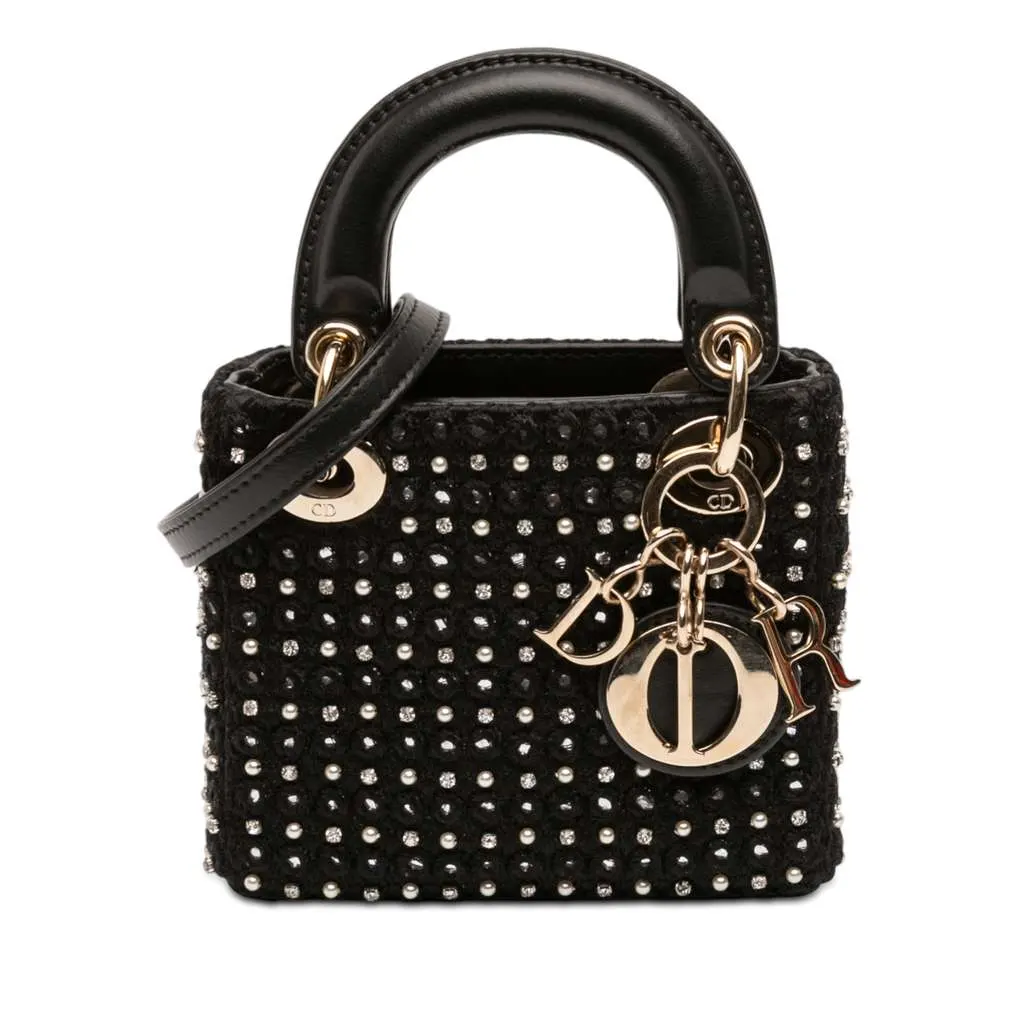 Dior Micro Satin Crystal Embellished Lady Dior Black Satin Very good - Front View