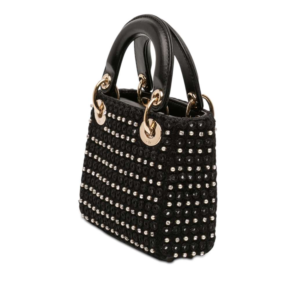 Dior Micro Satin Crystal Embellished Lady Dior Black Satin Good condition - Back View