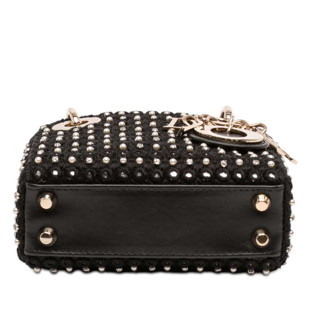 Dior Micro Satin Crystal Embellished Lady Dior Black Satin Good condition - Inside View