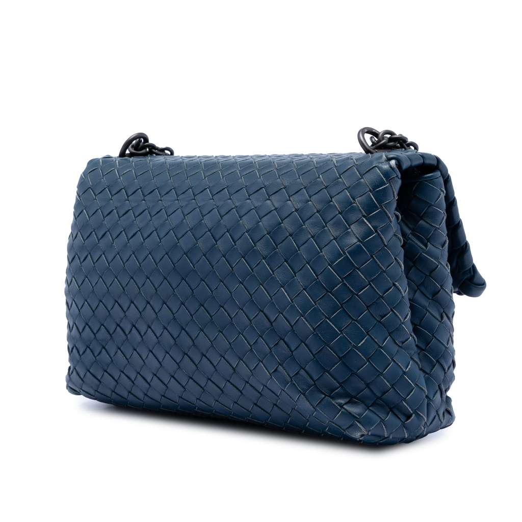 Bottega Veneta Small Nappa Intrecciato Olimpia Crossbody Blue Leather Good condition - Back View
