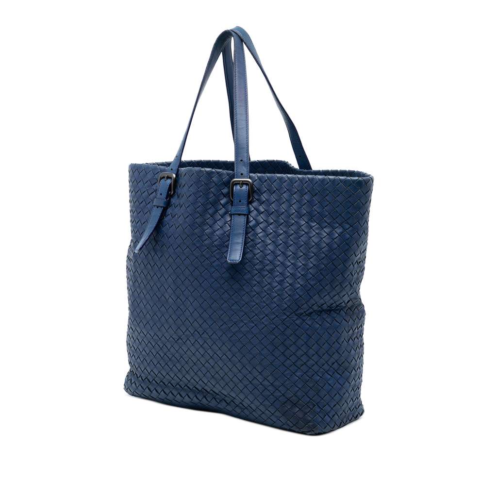 Bottega Veneta Nappa Intrecciato Belt Strap Tote Blue Leather Good condition - Back View