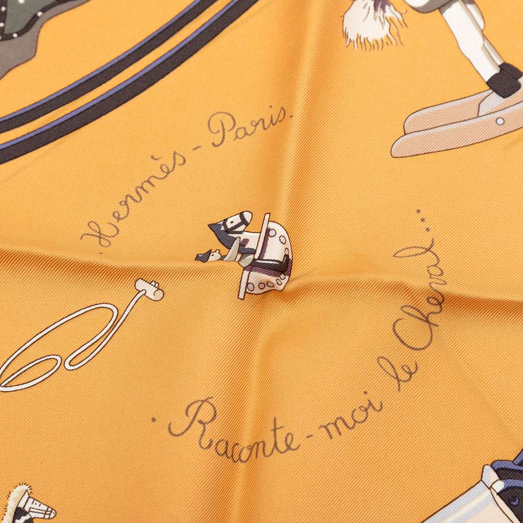 Hermès Raconte Moi le Cheval Silk Scarf 90 Orange Silk Good condition - Inside View
