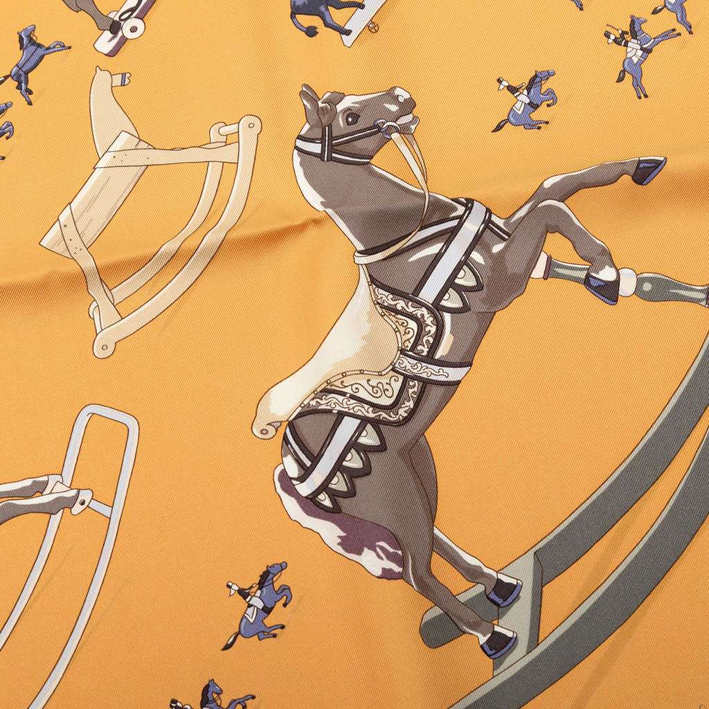 Hermès Raconte Moi le Cheval Silk Scarf 90 Orange Silk Good condition - Box View