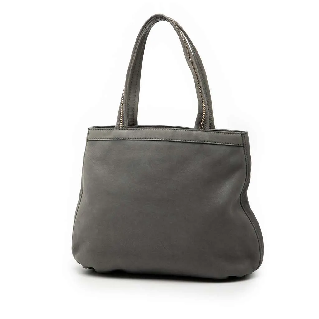 Fendi Nubuck FF Chains Tote Grey Leather Good - Back View