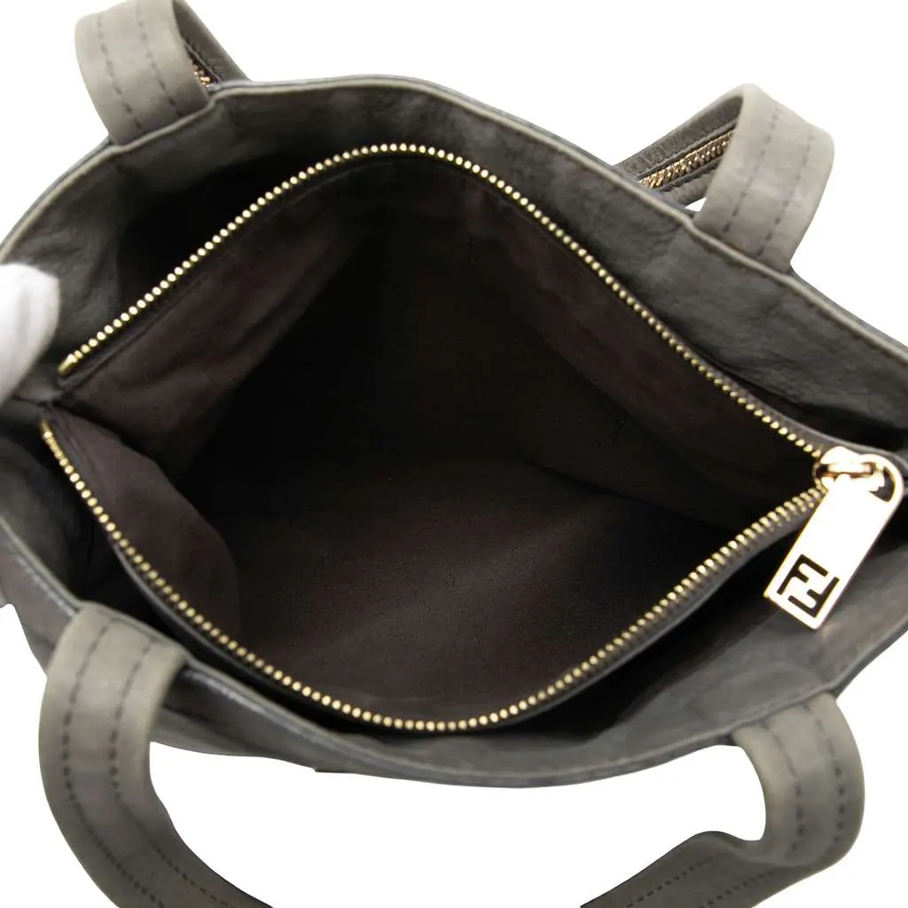 Fendi Nubuck FF Chains Tote Grey Leather Good - Model View