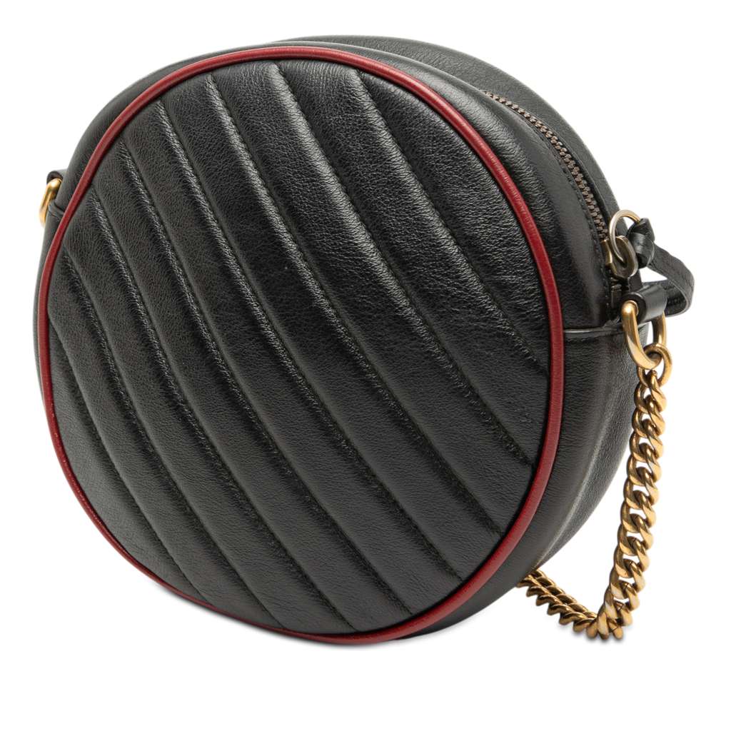 Gucci Mini GG Marmont Matelasse Leather Torchon Round Crossbody Black Leather Good condition - Back View