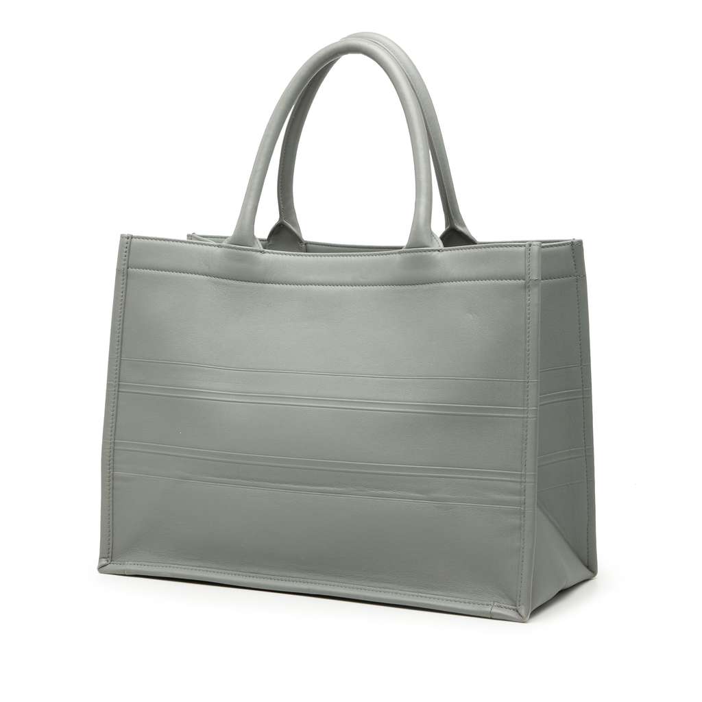 Dior Medium Embossed Leather Book Tote Grey Leather Good condition - Back View