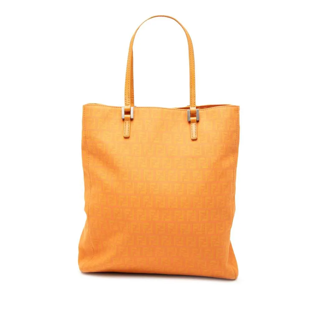 Fendi Zucchino Canvas Tote Orange Canvas Good - Front View