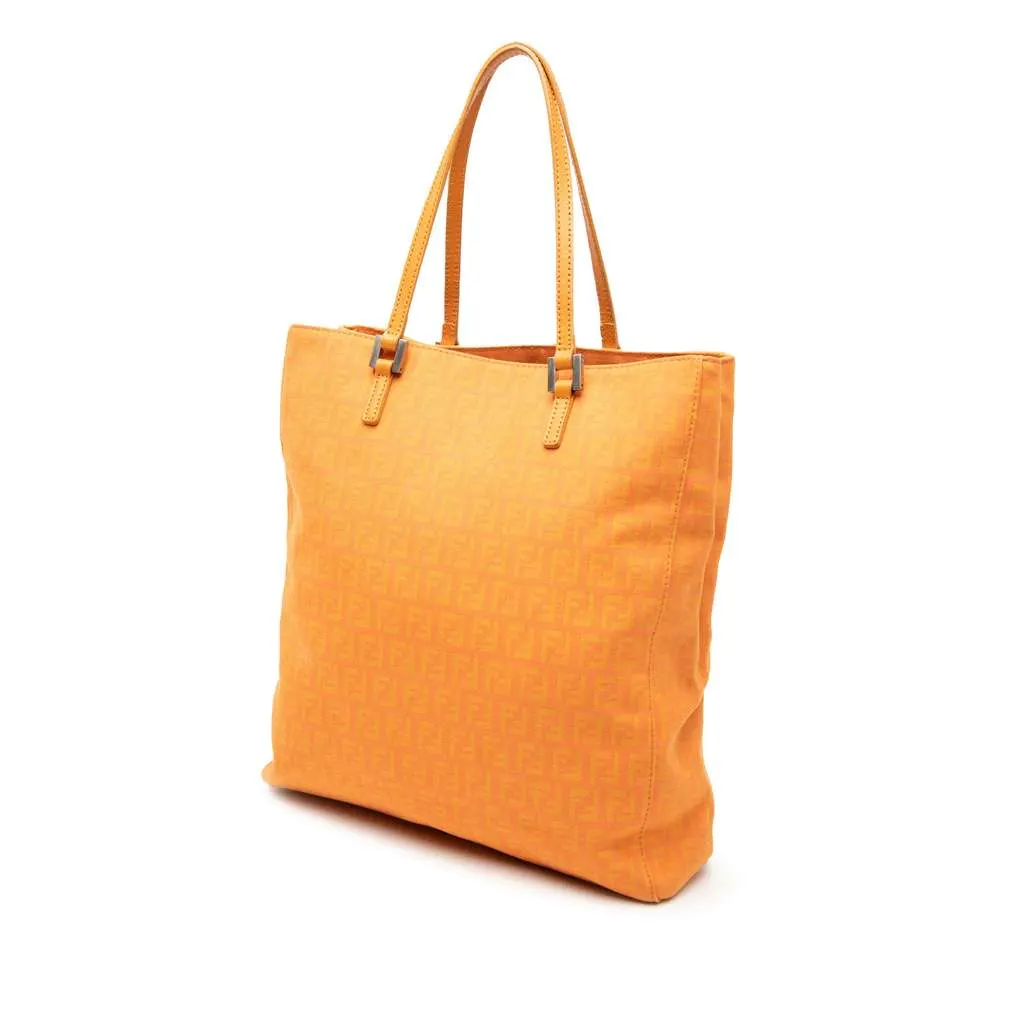 Fendi Zucchino Canvas Tote Orange Canvas Good - Back View
