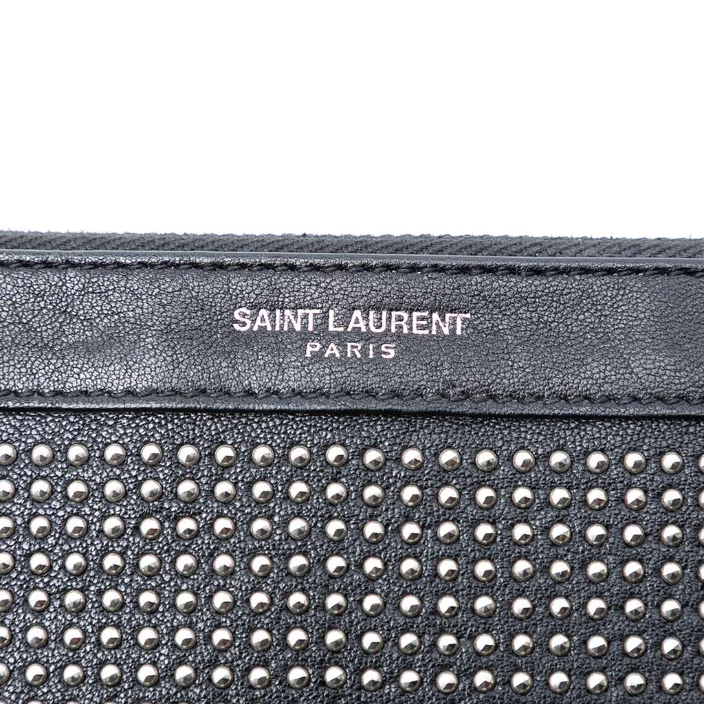 Saint Laurent Studded Leather Clutch Black Leather Good condition - Box View